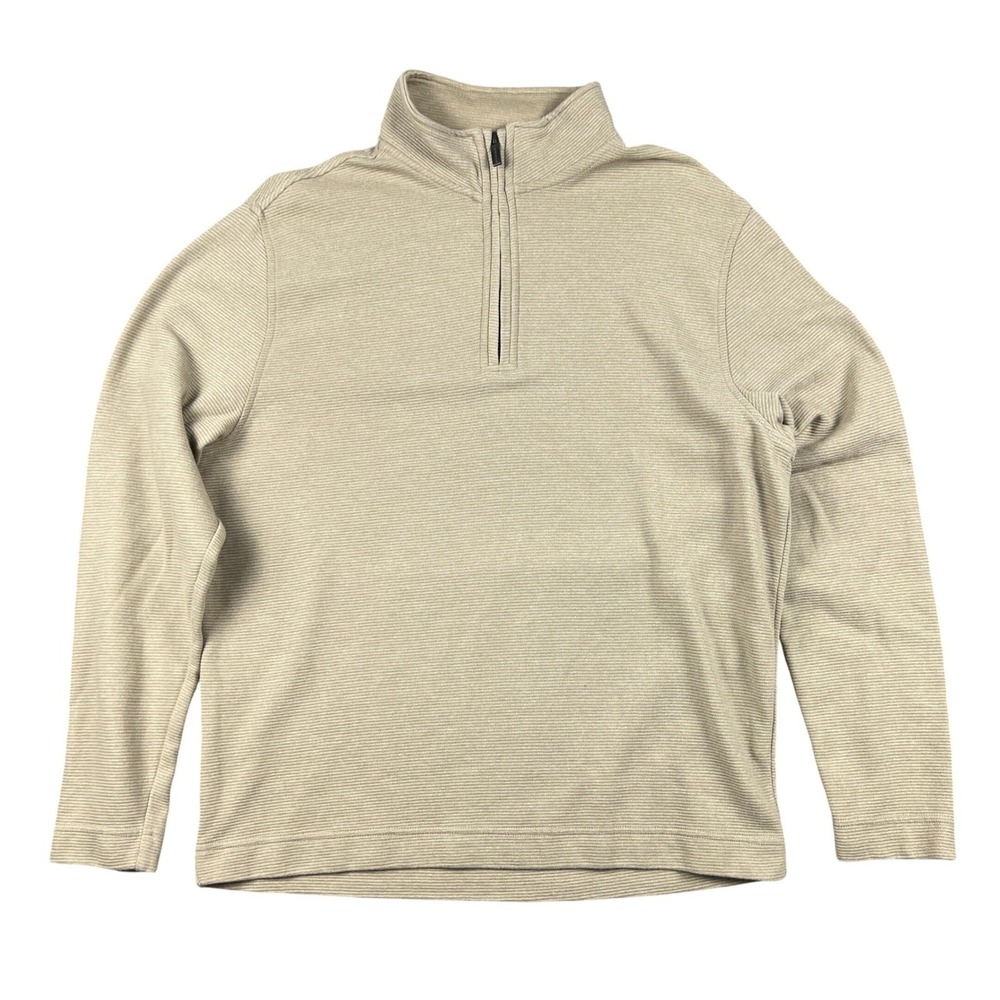 Van Heusen Flex Mens Quarter Zip Pullover Sweater Tan Stripe Size M Vintage Rib